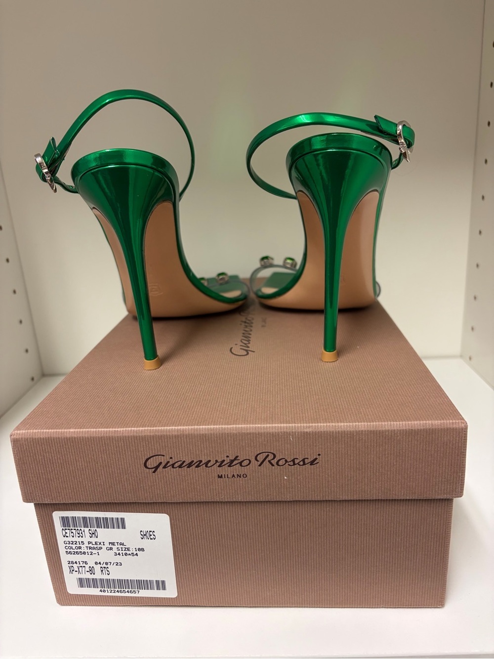 Gianvito Rossi Metallic Green Slingback Heels with Green Crystal Accents - Picture 4 of 8